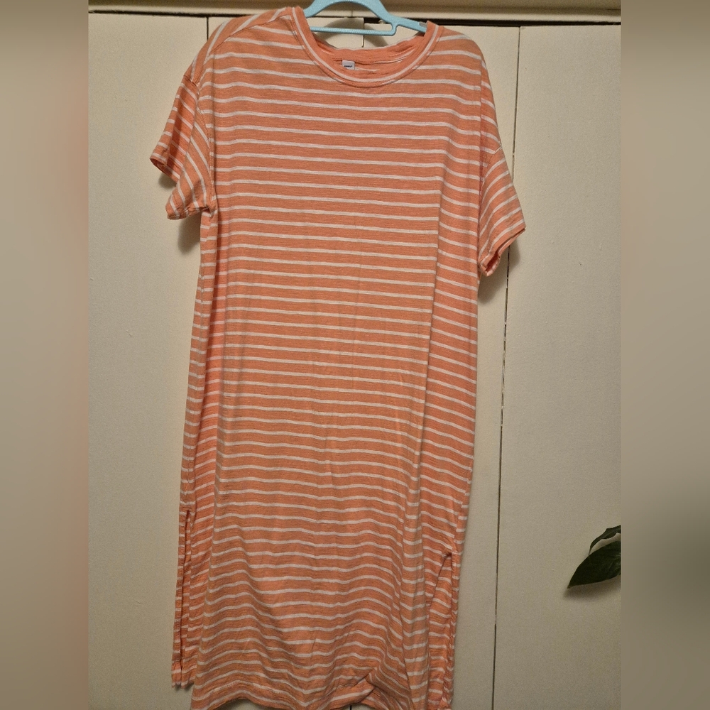 Striped Pink and White T-Shirt Dress